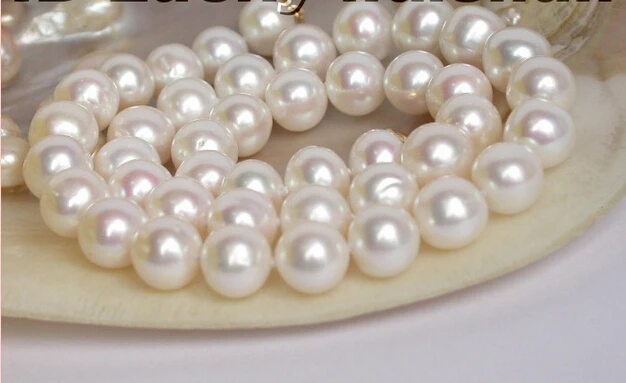 

>@@@@@ A>Genuine 11mm round white freshwater pearl necklace a -Top quality free shipping