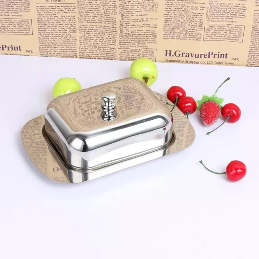 Stainless Steel Butter Storage Box Cake Bread Fruit Container Steak Salad Biscuit Serving Tray Restaurant Hotel Kitchen