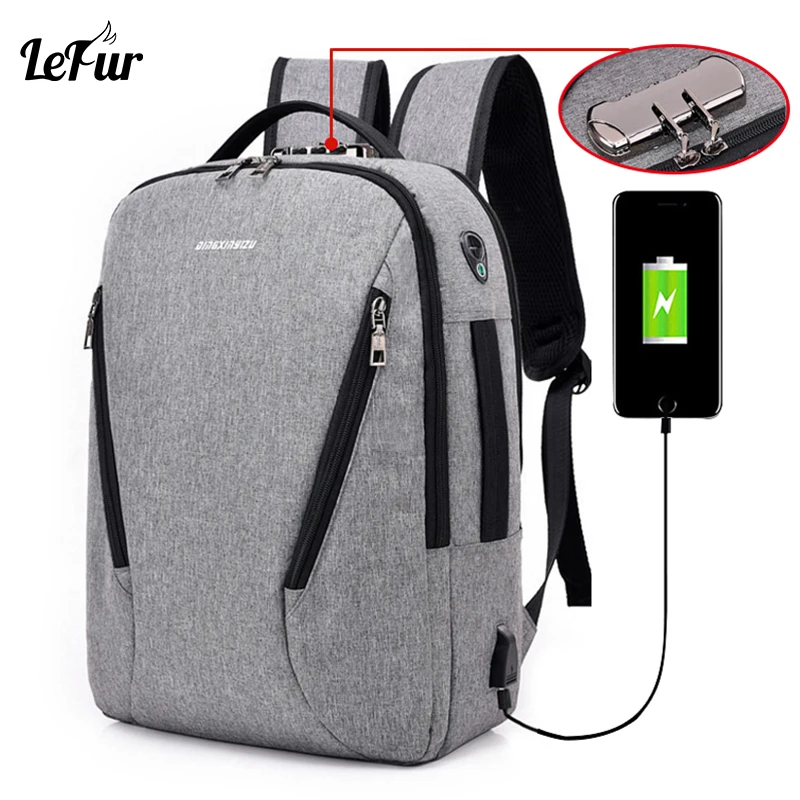 LEFUR Men Anti-thief Backpack USB Charging 15.6 inch Laptop School Waterproof Bag for Male Headphone mochila | Багаж и сумки