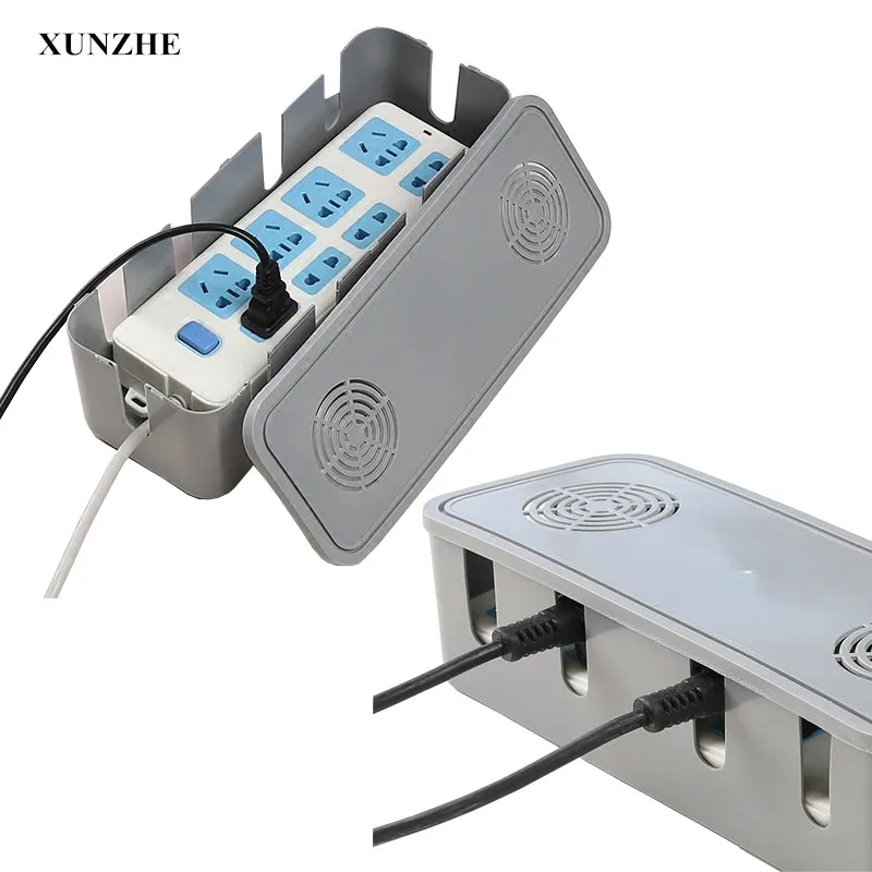 

Family Power Strip Cord Socket Storage Box Cable Manager Heat Emission Hole Container Dustproof Safety Socket Outlet Board Case