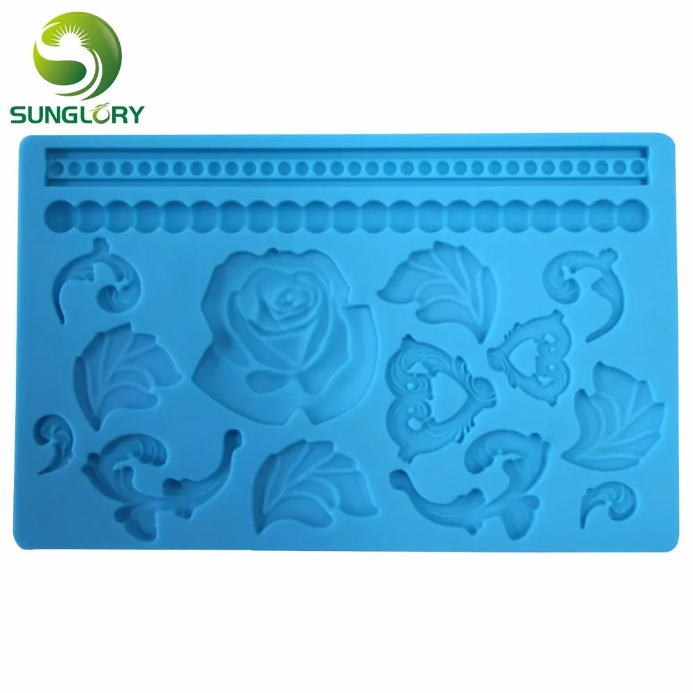 

Fondant 3D Silicone Mold Baroc Lace Flowers Shaped Cake Mold Cake Decorating Tools Gum Paste Moldes De Silicona Color Blue