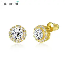 LUOTEEMI, минималистичные круглые маленькие серьги-гвоздики для женщин, девушек, свиданий с AAA+ кубическим цирконием, двойной цвет, модное ювелирное изделие, подарок