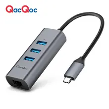 QacQoc QC-GN32L Aluminum USB C Hub 3 USB 3.0 ports 5Gbps+RJ45 ethernet port supports gigabit network for Macbook Macbook pro13″