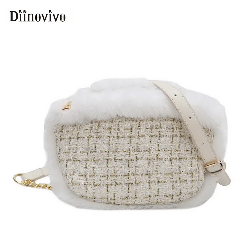 

DIINOVIVO Wool Fanny Packs for Women Fashionable New Fur Black Fanny Pack Chain Waist Chest Bag Purse Female Belt Bags WHDV0905