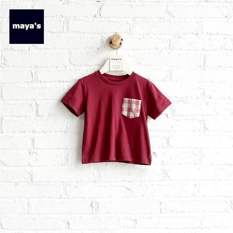 Mayas/летние рубашки с карманами для мальчиков; Детские полосатые хлопковые мягкие Модные топы; детские дышащие Весенние футболки с круглым вырезом; 81110 - Цвет: 01 Red