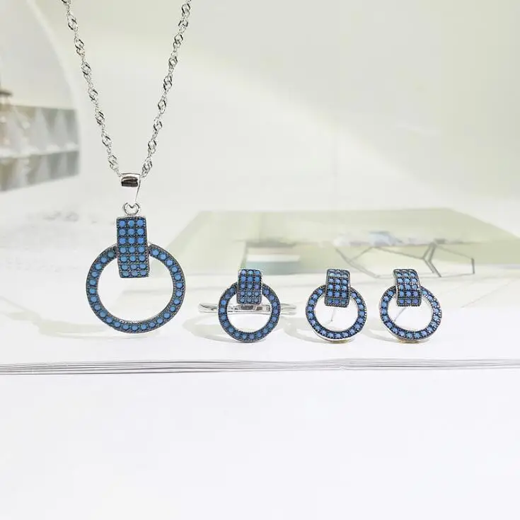 

@ MeiBaPJ Real 925 Silver Turkish Style Necklace Earrings Ring 3 Pieces Suite Jewelry Set for Women Fine Wedding Jewelry