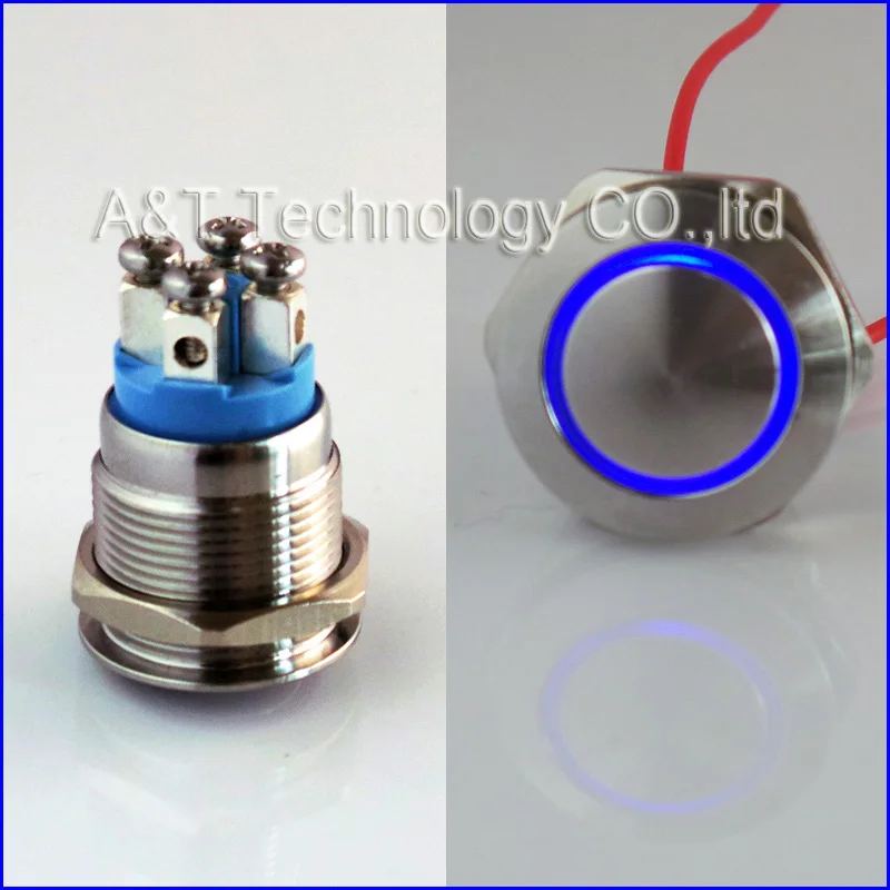 

19mm Metal Stainless Steel Screw Terminal Momentary Doorbell Push Button ,Car modification 12V Blue Led illuminated Start Switch