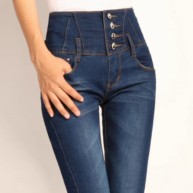High waist jeans for women elastic slim skinny pants abdomen slimming ...