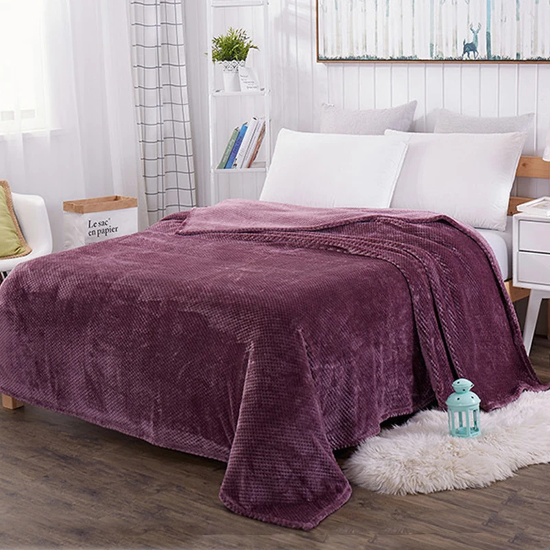 

Spring Autumn Fannel Blanket For Bed Sofa Soft Fleece Plain Grid Pattern Blanket Throw Brown Wine Air Conditioning Nap Blankets
