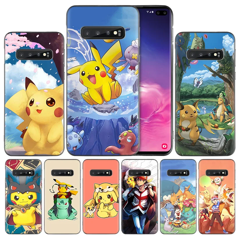 

Coque pokemons go capinhas para Black Silicone Case Cover for Samsung Galaxy S10 S10e 5G S9 S8 S7 S6 Edge J8 J6 J5 J4 Plus 2018