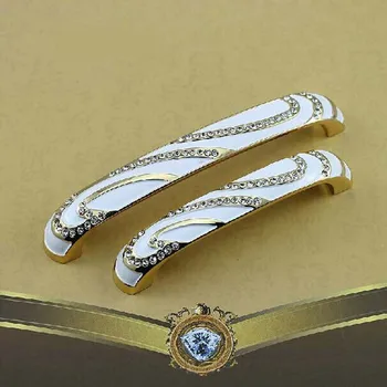 

96mm gold kitchen Cabinet handle crystal cupboard pull ivory white drawer Dresser Wardrobe Furniture door handle pulls Knobs