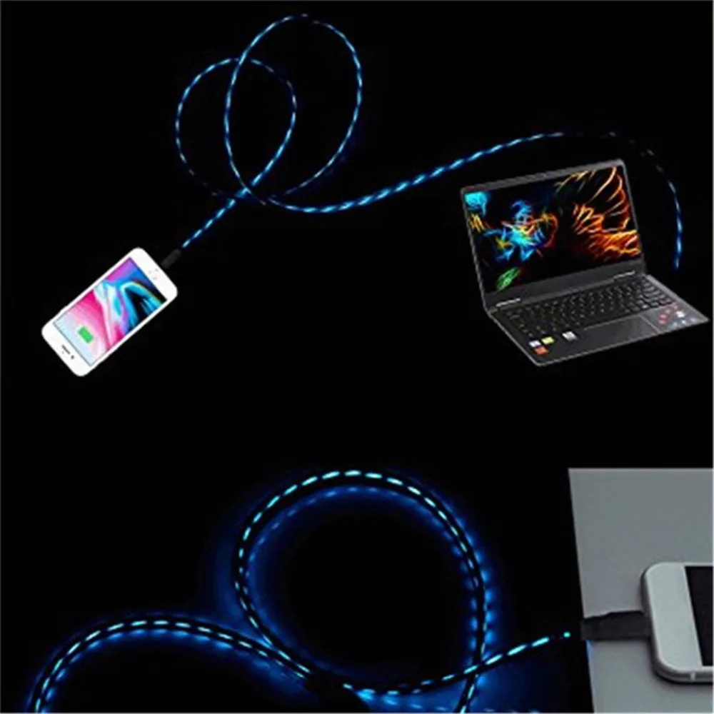 Светодиодный светящийся usb-кабель type C/Micro USB/Lighting cable для iPhone 6 7 samsung S8 зарядное устройство Быстрая зарядка яркий кабель синхронизации данных