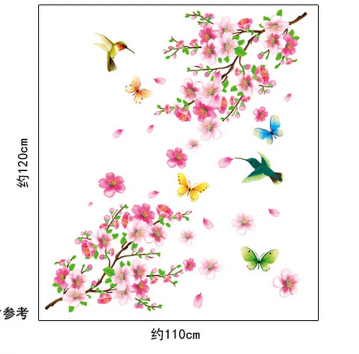 3D Розовый Вишневый цветок стикер на стену искусство домашний декор графические Цветы Лепестки дерево
