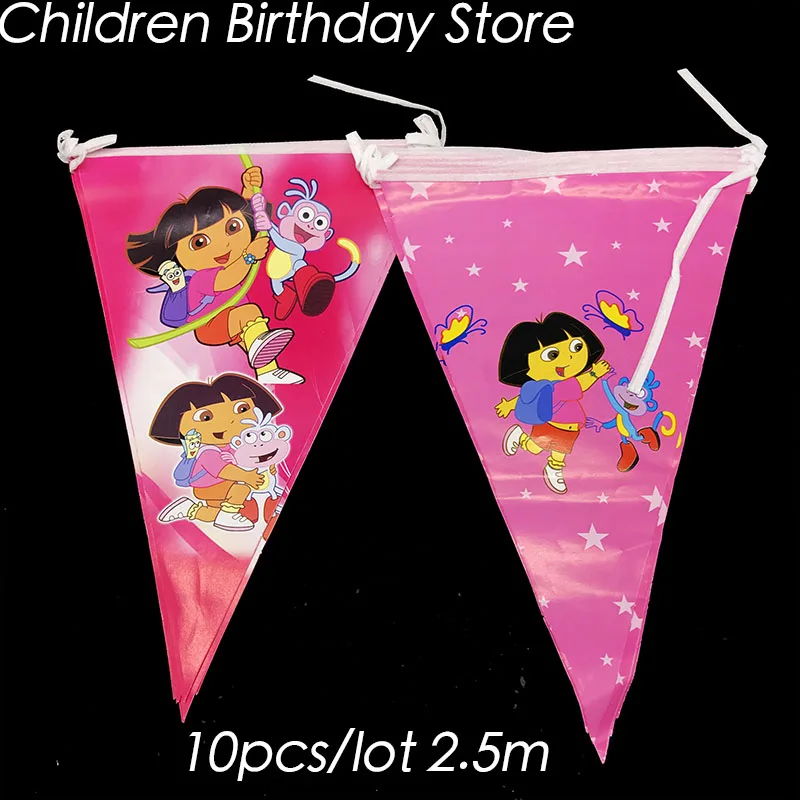 

10pcs/lot Dora the Explorer party banners Dora the Adventurer birthday party decorations Dora theme party flags