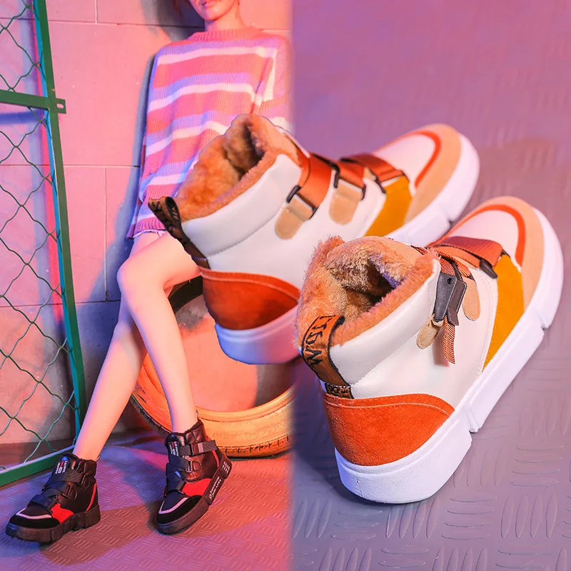 Winter 2018  Sports Shoes Female Korean Version  Warm Cotton Shoes Student Street Shot High Upper Shoes Female Board Shoes