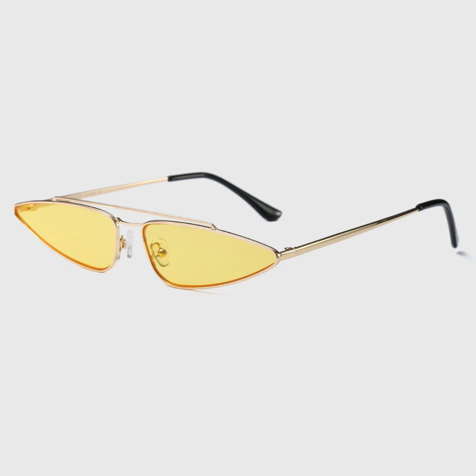 Королевский Девушка дизайнер маленький кадр солнцезащитные очки Для женщин Винтаж кошачий глаз металлический каркас оттенки женский двойной мост очки ss768 - Цвет линз: C4-Gold-Yellow
