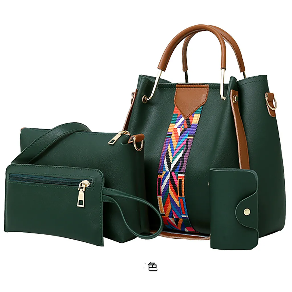 

Women Handbags 4Pcs Women Printing Retro Pattern Hand Bag Solid Color Shoulder Bag 2019 New Design Shoulder Bag