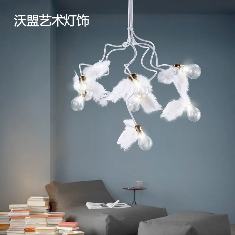

Modern Pendant Light Romantic Dreamlike Feather Droplight Bedroom Hanging Lamp Lamparas E27 110-240V