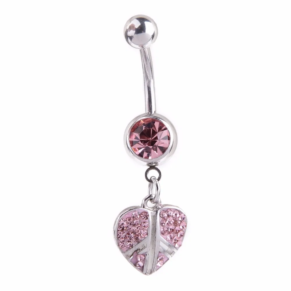 1Pc Sexy Pink Color Alloy Crystal Heart Shaped Dangle Navel Belly