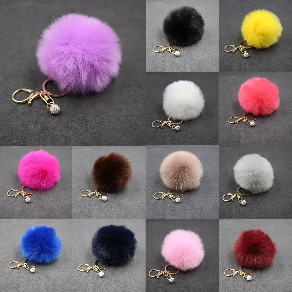 

Rabbit Fur Ball Pompom Women Keychain Phone Handbag Charm Pendant Multicolor Lovely Key Chain Gift for Women