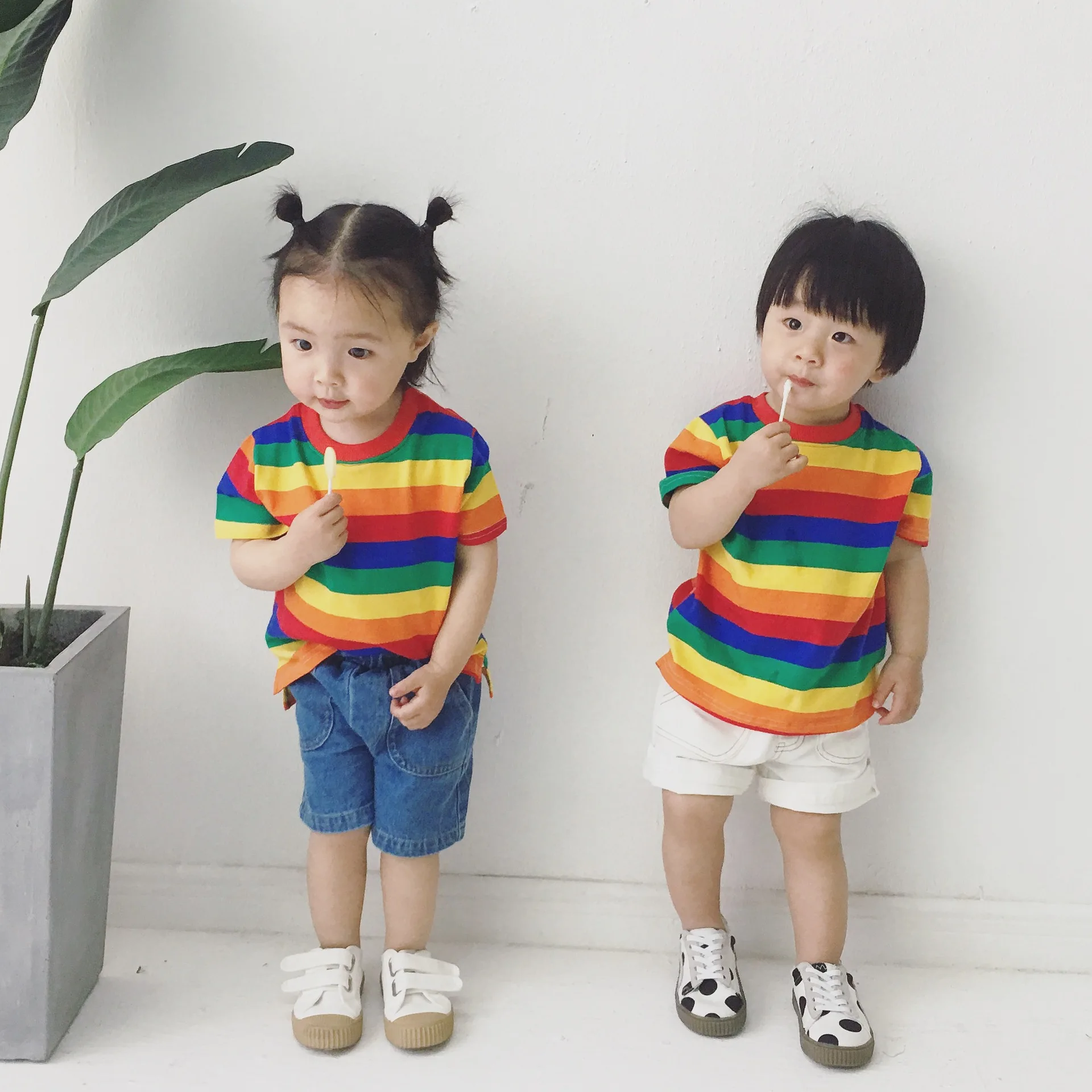 

Children's T Shirt Baby Boys Girls Rainbow Striped T Shirt Kids Short Sleeves Top Tees Toddler Cotton Wild Casual Tee Shirt Tops
