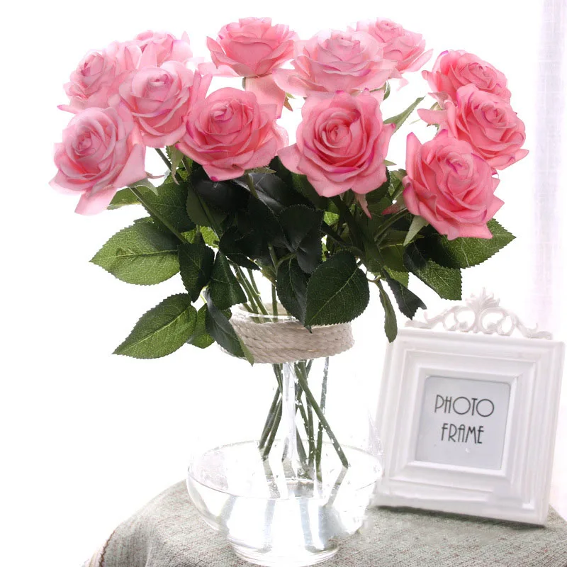 Flone Artificial Silk Really Touch Moisturizing Blue Rose Flower Branch Pink White Red Rose For Wedding Wall Home Decoration Art (32)