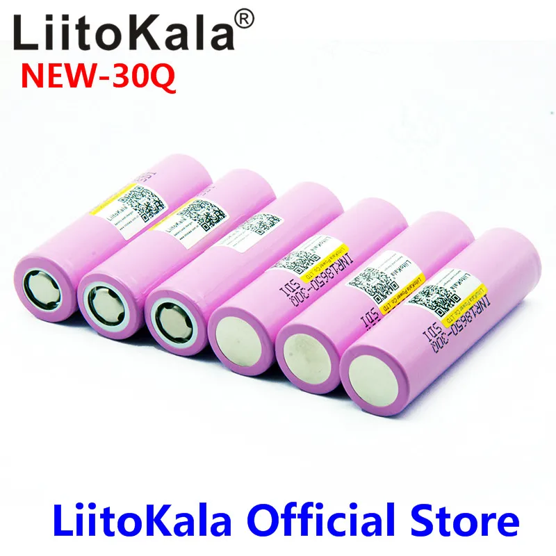 

4PCS LiitoKala 18650 inr18650-30q INR18650 30Q 18650 3000mAh lithium Rechargeable battery For Electronic cigarette with pointed