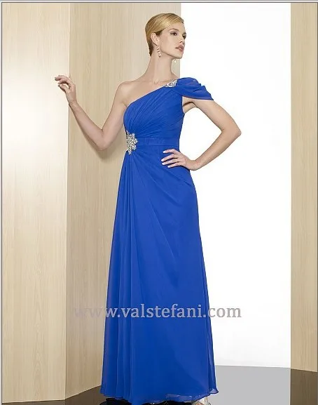 

free shipping 2013 new arrival maxi vestidos de fiesta long bule chiffon dress beaded one shouler elegant party evening dresses