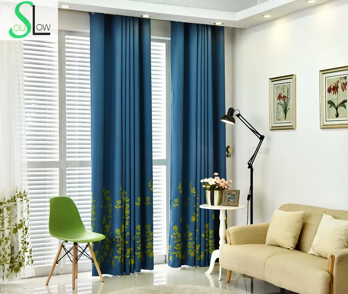 Slow Soul azul verde jardín Cortinas moderna de alto grado bordado hojas cortinas tulle para sala dormitorio persianas Slow Soul azul verde jardín Cortinas moderna de alto grado bordado hojas cortinas tulle para sala dormitorio persianas