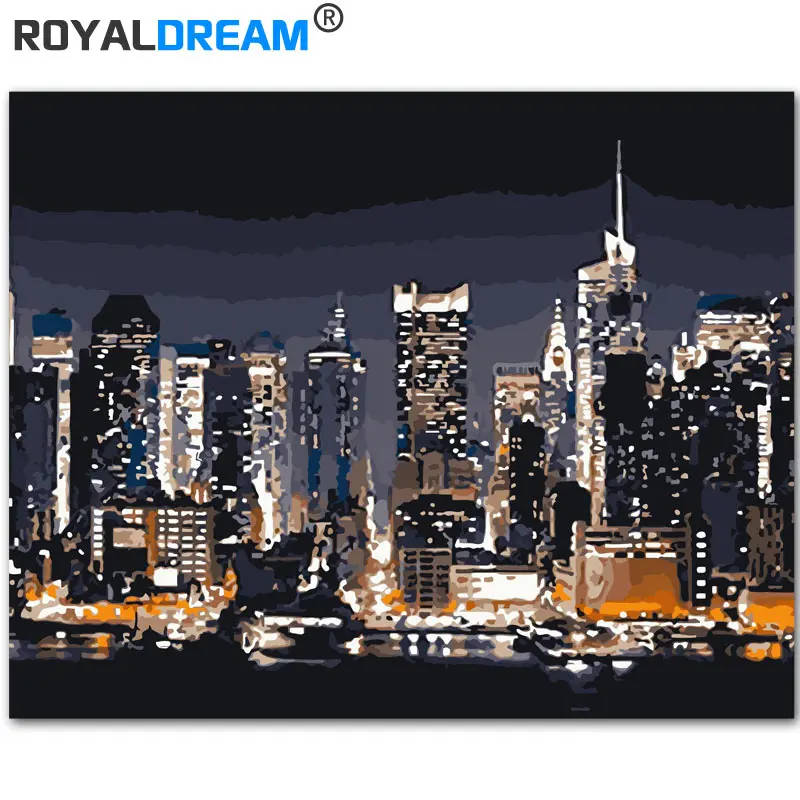 ROYALDREAM City Night Scene DIY Краска по номерам Акриловая Краска по номерам ручная краска ed Масляная Краска на холсте для домашнего декора