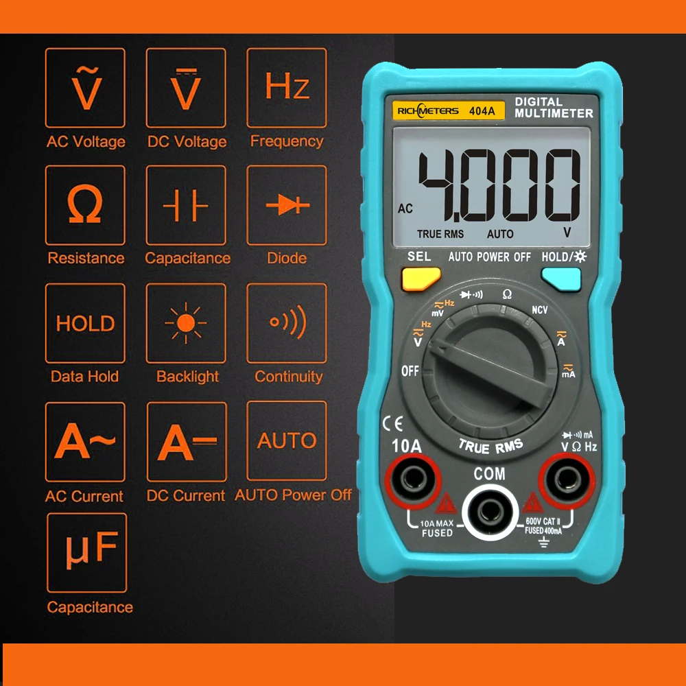 Интеллектуальный цифровой мультиметр RICHMETERS RM404A Портативный ЖК-дисплей автоматический Диапазон Амперметр AC/DC измерение напряжения тока инструменты