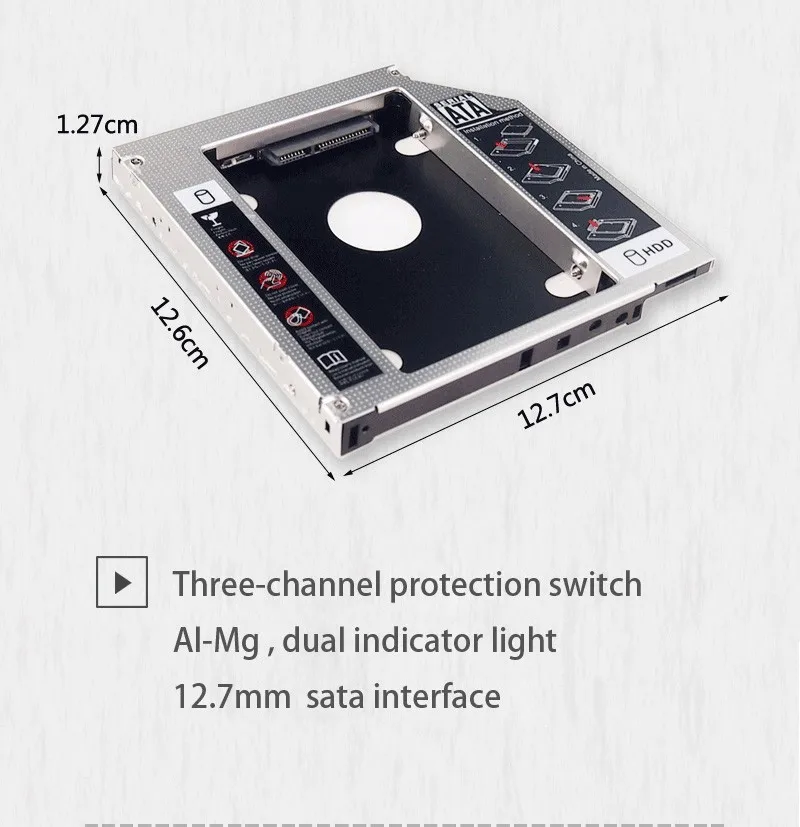 Алюминиевый SATA 2nd HDD HD жесткий диск Caddy чехол адаптер для универсального 2,5 ''12,7 мм для ноутбука ODD DVD/CD-ROM Optibay