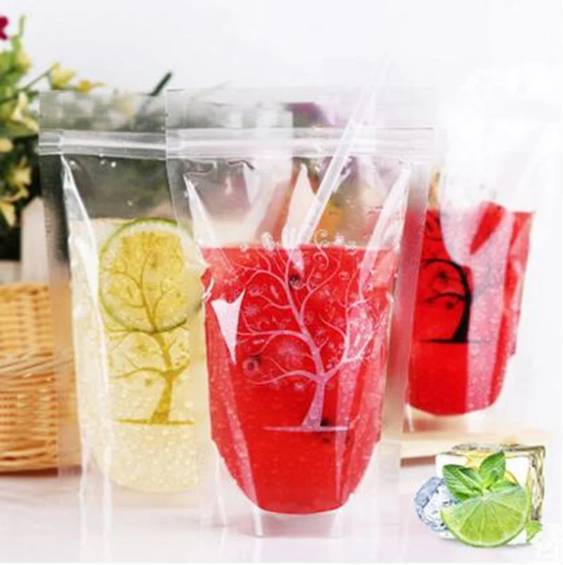 Us 31 93 49 Off 200pcs Transpa Clear Color Standing Beverage Bags Thick Self Seal Drinks Pack Drink Pouches Plastic Bag With Straw In