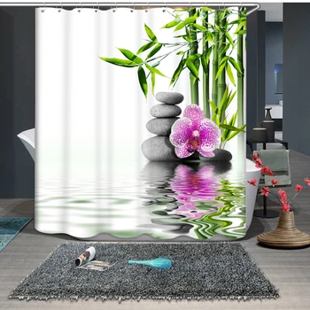 

Traditional Green Bamboo Pattern New 3d Shower Curtains Bathroom Curtain Waterproof Thickened Bath Curtain Customizable