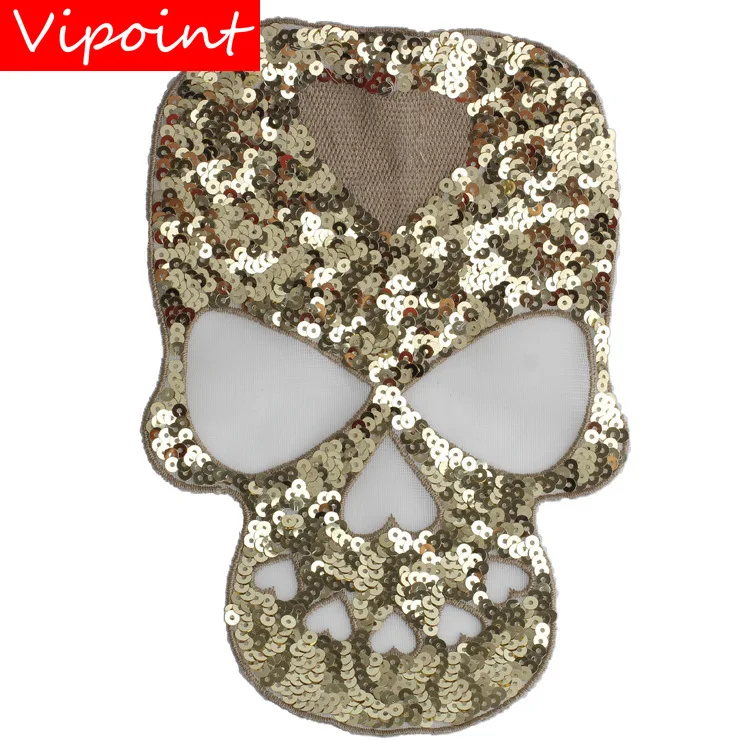 

VIPOINT embroidery Sequins big skull patches devil patches badges applique patches for clothing JW-7