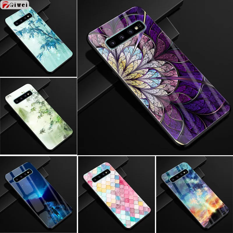 

For Samsung Galaxy S10 Plus Case Tempered Glass Print Cover Back Case For Samsung S10 S10e S10 plus Coque Shell S10+ S 10 Plus