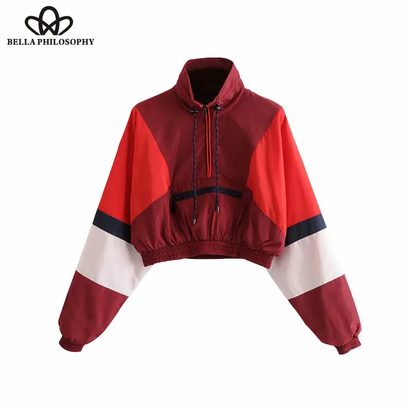 Wonder 2018 new Vintage Chic Pockets Patchwork Cropped Jacket Coat High Collar Streetwear Short Outerwear Casual Casaco Femme