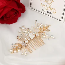Женские золотые жемчужины, горный хрусталь для волос расчески цветок листьев ручной работы невесты головной убор свадебный головной убор украшения для волос