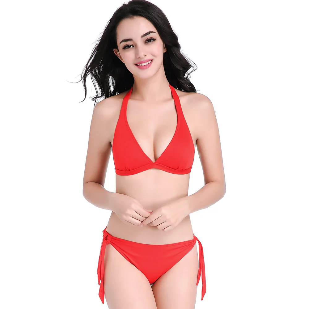 

2019 Micro Bikinis Set Women Swimsuits Red Brazilian Biquini 2 piece Bikini Set with Strap Summer Female Beachwear Bathing Suits