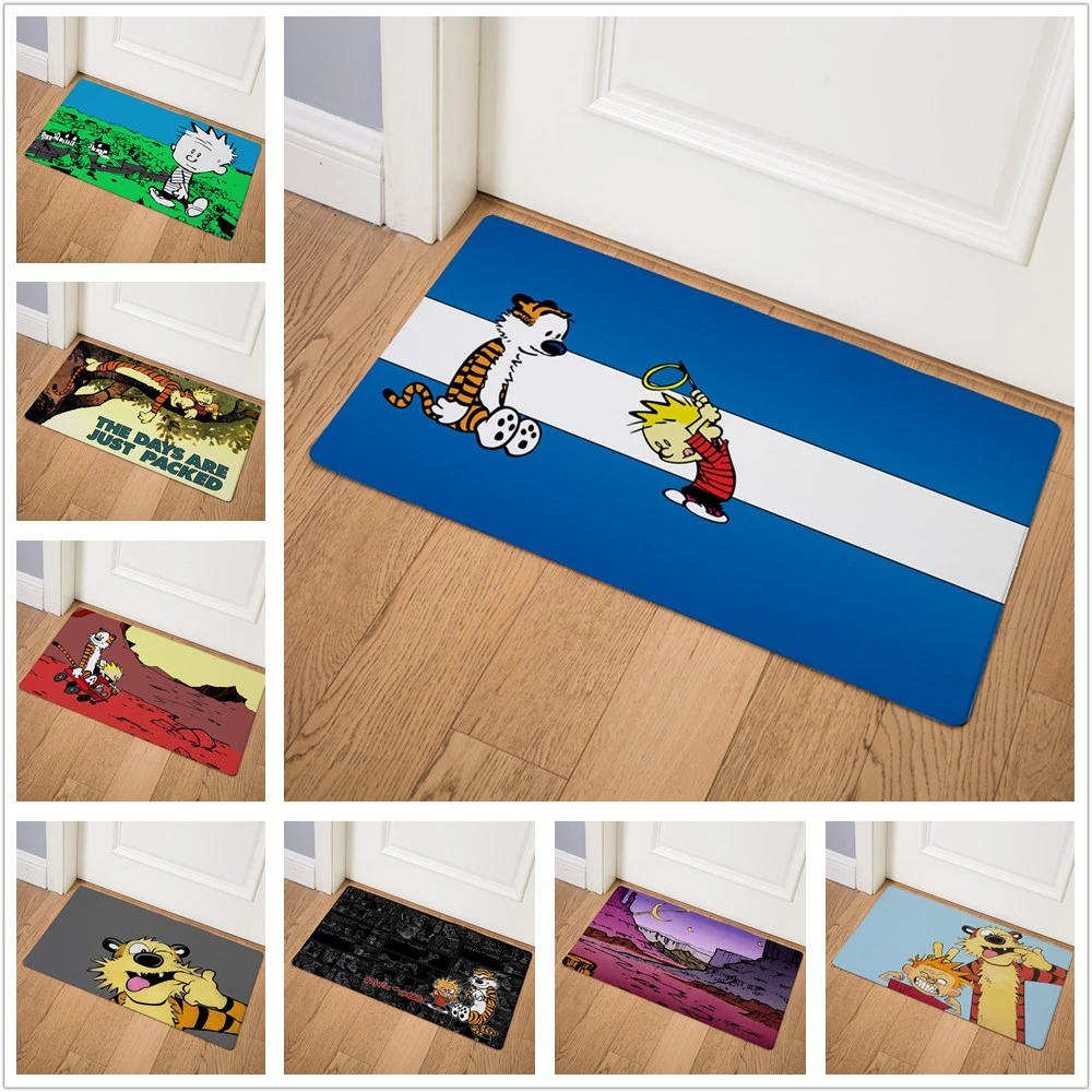 

Comic Calvin & Hobbes Print Home Decor Doormat Insole Kitchen Carpet Indoor Outdoor Welcome Bathroom Non-slip Floor Mat Donut