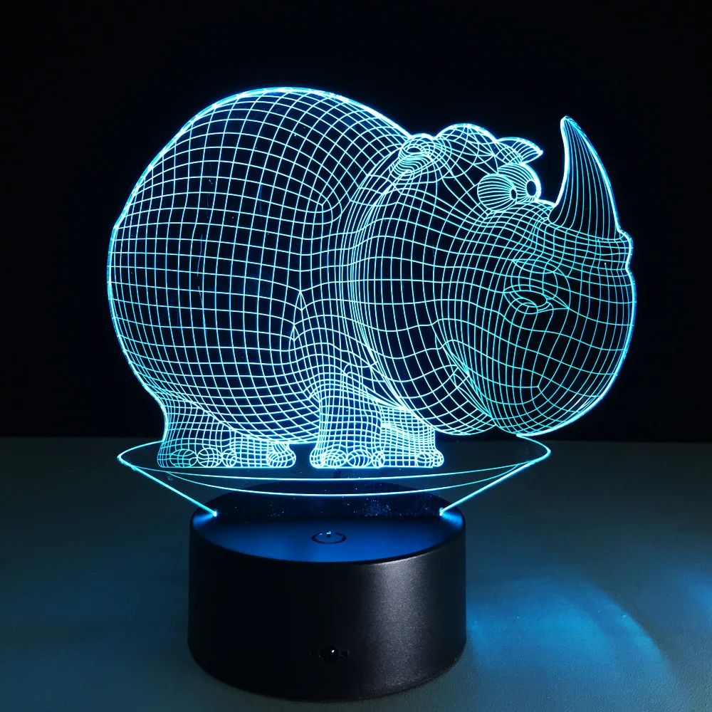 Rhino 3D огни Светодиодный дистанционный переключатель и сенсорный ночник с переключателем настольная лампа для гостиной спальни настольная