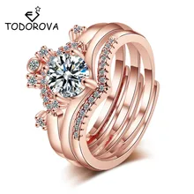 Todorova New Gorgeous Three Rings Set for Women Girls Cubic Zircon Crown Open Rings Three in One Creative Jewelry Gift final girls three girls three tragedies one unthinkable secret