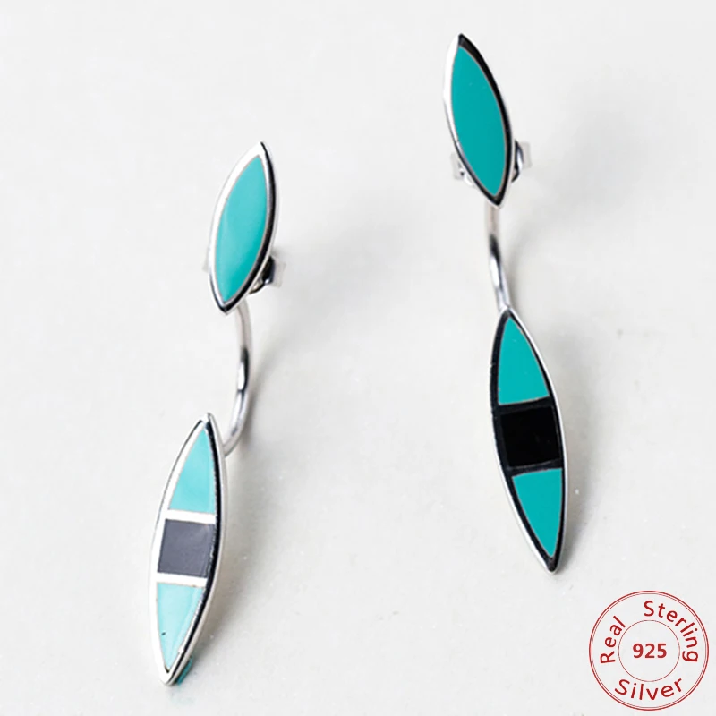 Уникальный Новая мода синий серфинга ромб 925 пробы серебряные серьги гвоздики для женщин Девушка