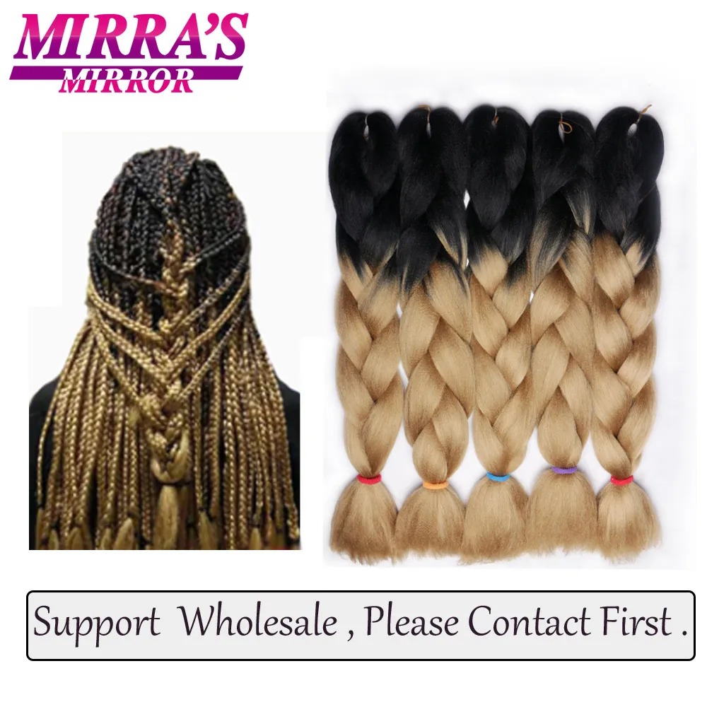 Mirra’s Mirror Ombre Braiding Hair 24Inch Afro Jumbo Braid Synthetic Hair Extensions For Box Twist Braids Purple Pink Fake Hair