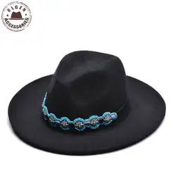 Ulgen дизайн Chapeu котелок из шерсти дамские церковные шапки черный Стетсон Fedora Шляпа с крутой лентой Женская достойная женская шляпа в стиле