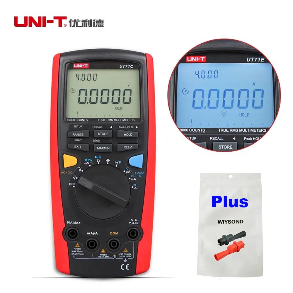 

M117 UNI-T UT71C Digital MultiMeter True RMS 39999 4 3/4 Volt Ampere Ohm Capacitance Temp Meter backlight