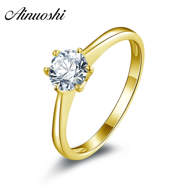 

AINUOSHI 10k Solid Yellow Gold Wedding Ring Solitaire 0.63 ct Sona Simulated Diamond Engagement Anelli HOT Women Wedding Rings