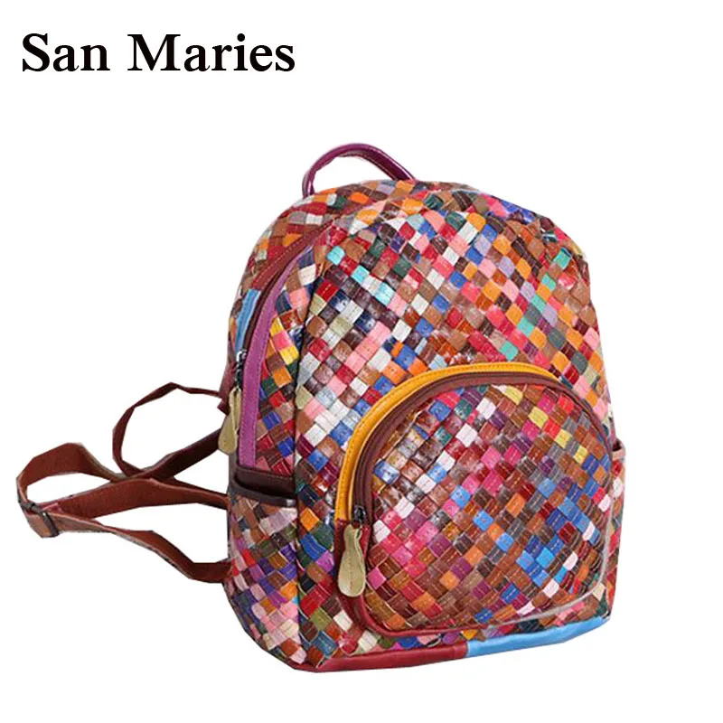 

High Quality Leather Mochila School Bags For Teenagers Girls Woven Backpacks
