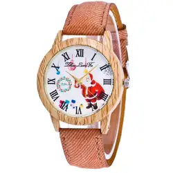 Модные часы для мужчин кварцевые ремешок Лидирующий бренд Дамская деревянная сторона ковбой ремень леди наручные часы, рождественский