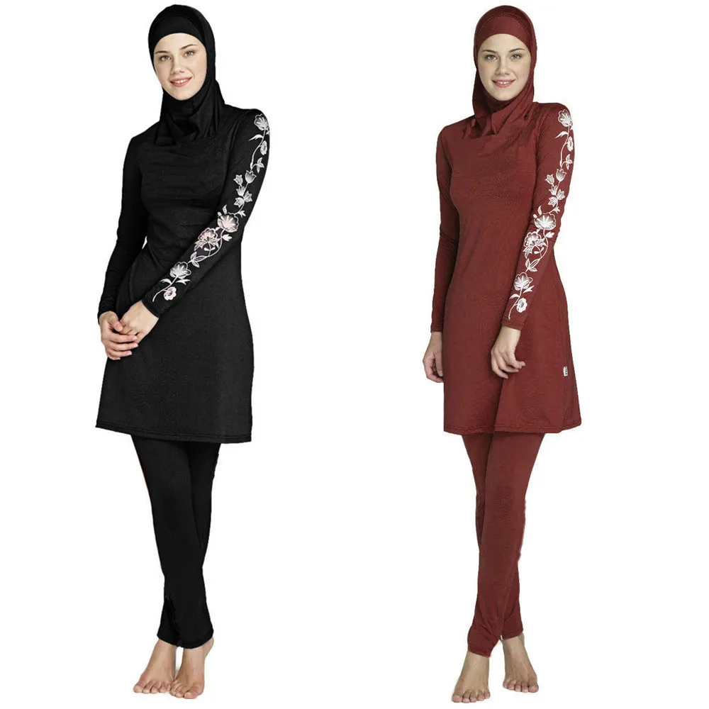 

CHAMSGEND Plus size Muslim swimwear women's modest floral print full cover swimsuit Islamic headscarf Islam beachwear swimsuit